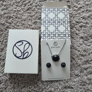 Gemma Simone Black Silver Tone Necklace & Stud Earring Set New